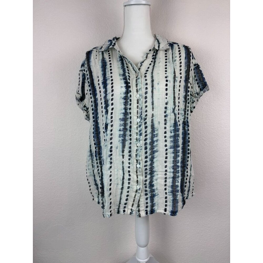 Sundance women's small Annie Indigo blue‎ and white tie dye button up shirt top